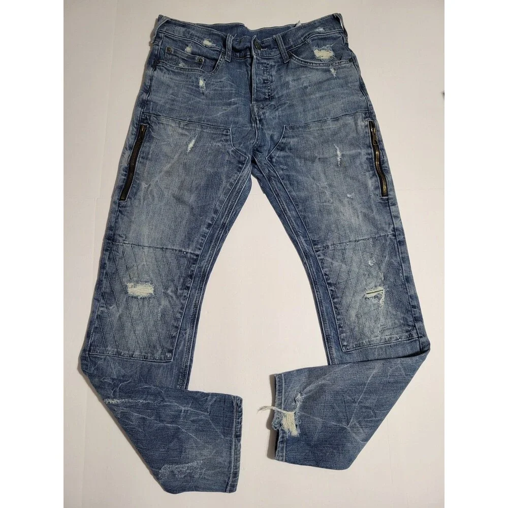 True Religion Double Knee Button Fly Light Blue Jeans Size Men 32x34 Distressed